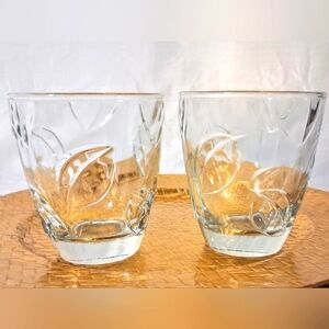 Pair of Cristal D' Arques "Botanif Leaf" Old Fashion or Tumblers - 10oz